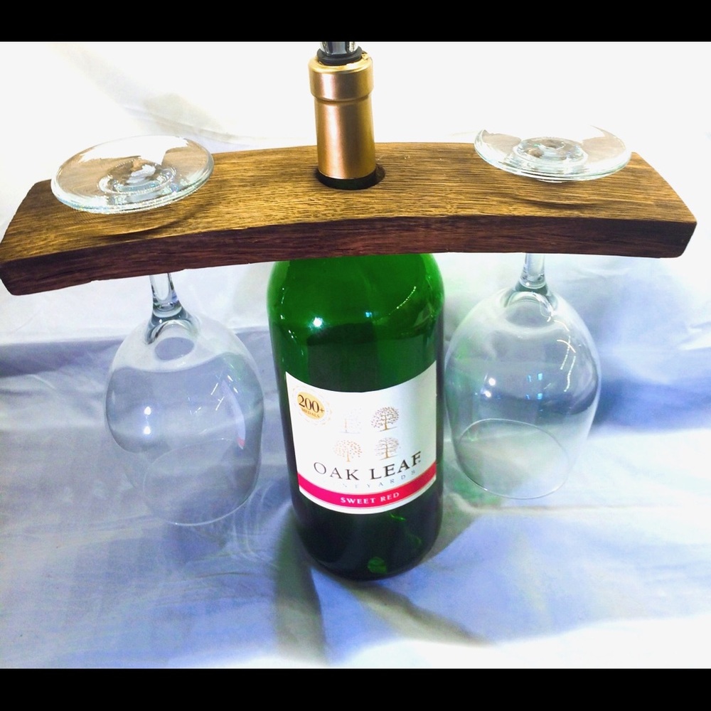 Wine caddy made from wine barrel stave